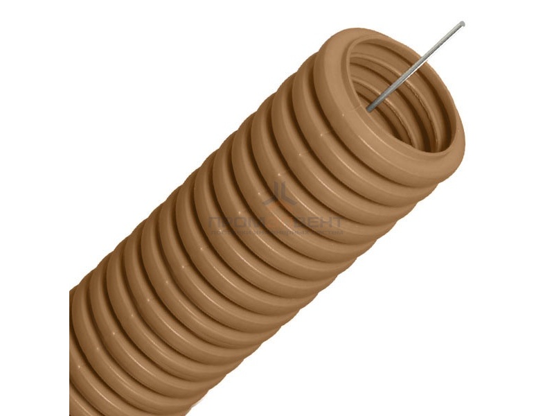 Труба гофрированная ПВХ д25 под дерево (бук) с протяжкой (бухта 50м)